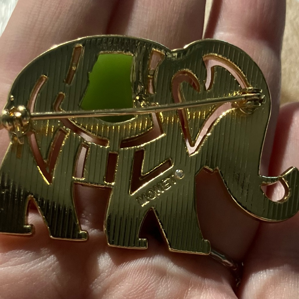 Monet Gold and Green Elephant Brooch - Picture 2 of 2